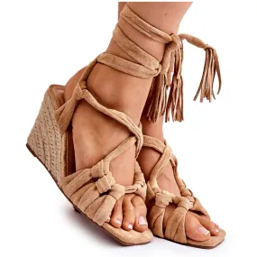 Sandales Compensées Nouées Daim Beige Flavia