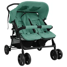 vidaXL Poussette à deux places Vert Acier | vidaxl-fr